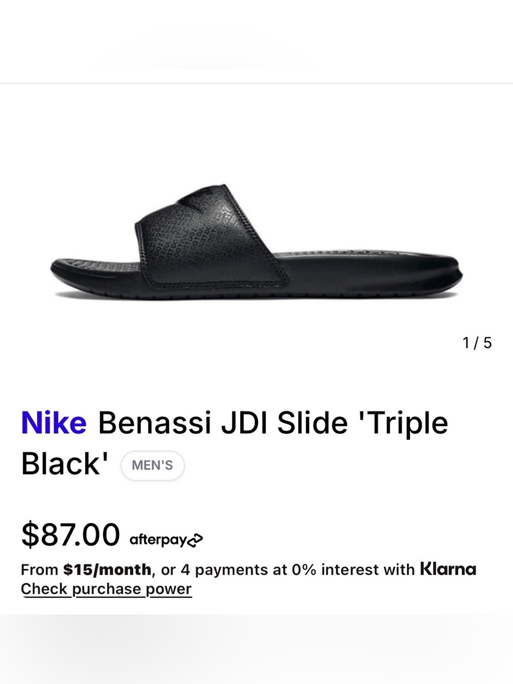 NWT NIB Nike Benassi JDI Men's Slide Sandal Triple Black 11 RARE HTF DISC